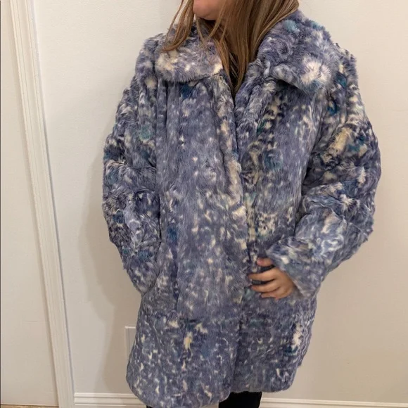 Women's Blue Real Rabbit Fur Coat - Picture 1 of 14